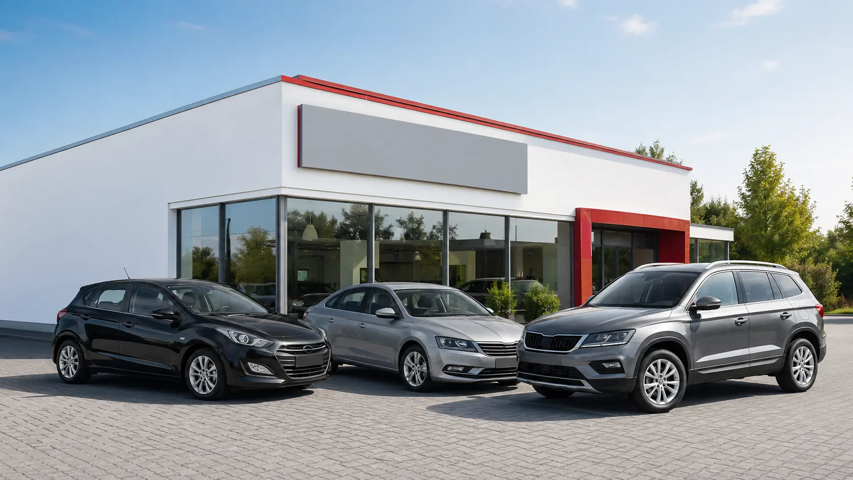 Auswahl moderner Gebrauchtwagen vor Autohaus Bassil